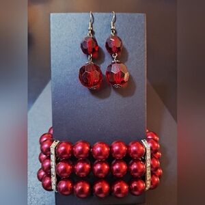 Gorgeous Bracelet And Earring Set In A Deep Red Wine Color
